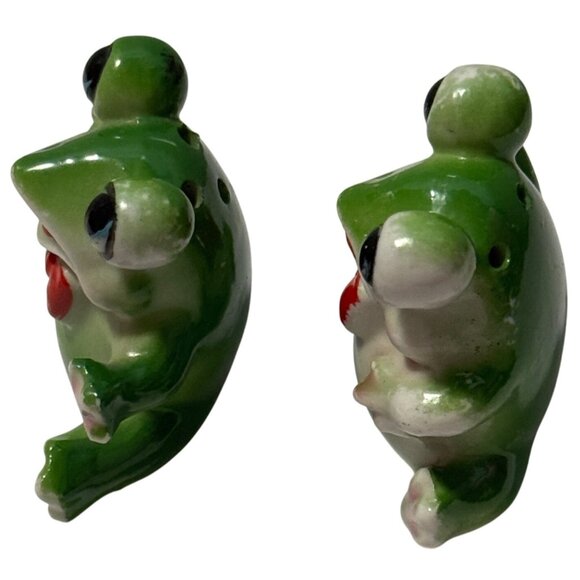 Vintage Lucky Frogs Salt Pepper Shakers Stoppers Green Kitschy 1950s Japan RARE - Picture 8 of 11